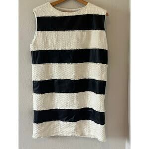 Women's Rachel Zoe Black White Tweed and Leather Stripped Dress Size 8